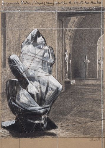 Lithographie Christo - Wrapped statues, sleeping fawn project for the Glyptothek