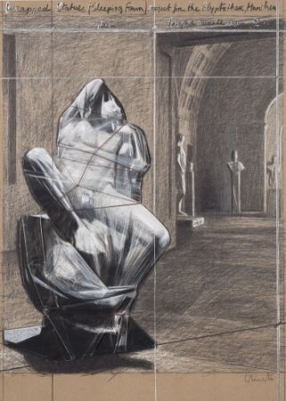 Lithographie Christo - Wrapped statues, sleeping fawn project for the Glyptothek