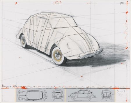 Lithographie Christo - Wrapped Volkswagen (PROJECT FOR 1961 VOLKSWAGEN BEETLE SALOON)