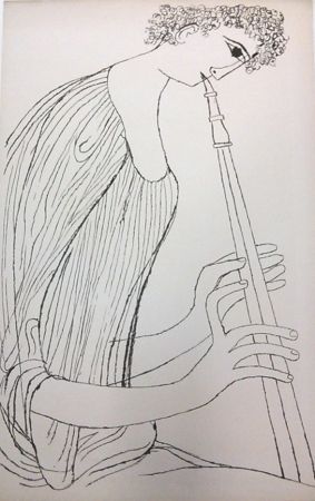 Lithographie Shahn - Young Man Playing Double Oboe