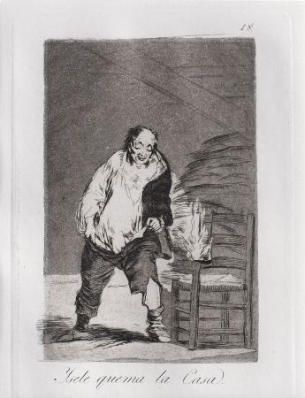 Radierung Und Aquatinta Goya - Ysele quema la casa / And His House Burns Down