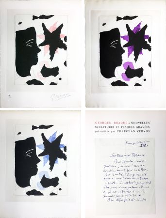 Illustriertes Buch Braque - Zervos : BRAQUE. Nouvelles sculptures et plaques gravées. L'exemplaire de l'éditeur avec 3 GRAVURES (1960).