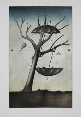 Radierung Und Aquatinta Janak - Zwei Schirme