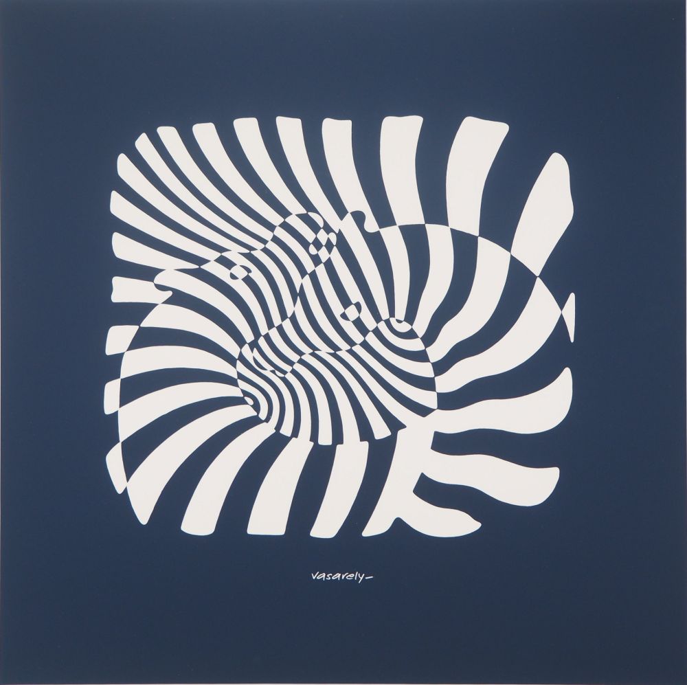 Siebdruck Vasarely - Zèbres sur fond bleu