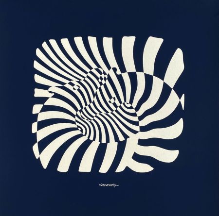 Siebdruck Vasarely - Zèbres sur fond bleu
