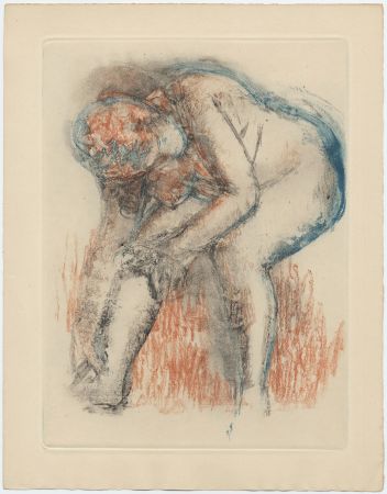 Radierung Und Aquatinta Degas - Étude de nu se massant la cheville (vers 1896)
