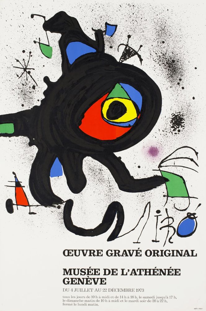 Plakat Miró - ŒUVRE GRAVÉ ORIGINAL. MUSÉE DE L'ATHÉNÉE, GENÈVE 1973. Affiche originale.