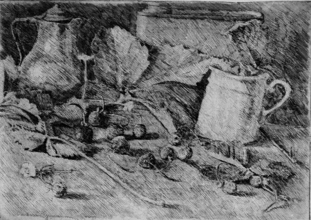 Radierung Barbisan - Natura morta con fragole