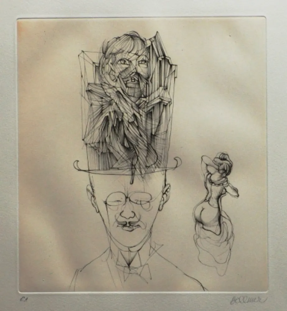 Radierung Und Aquatinta Bellmer - L'homme au chapeau melon