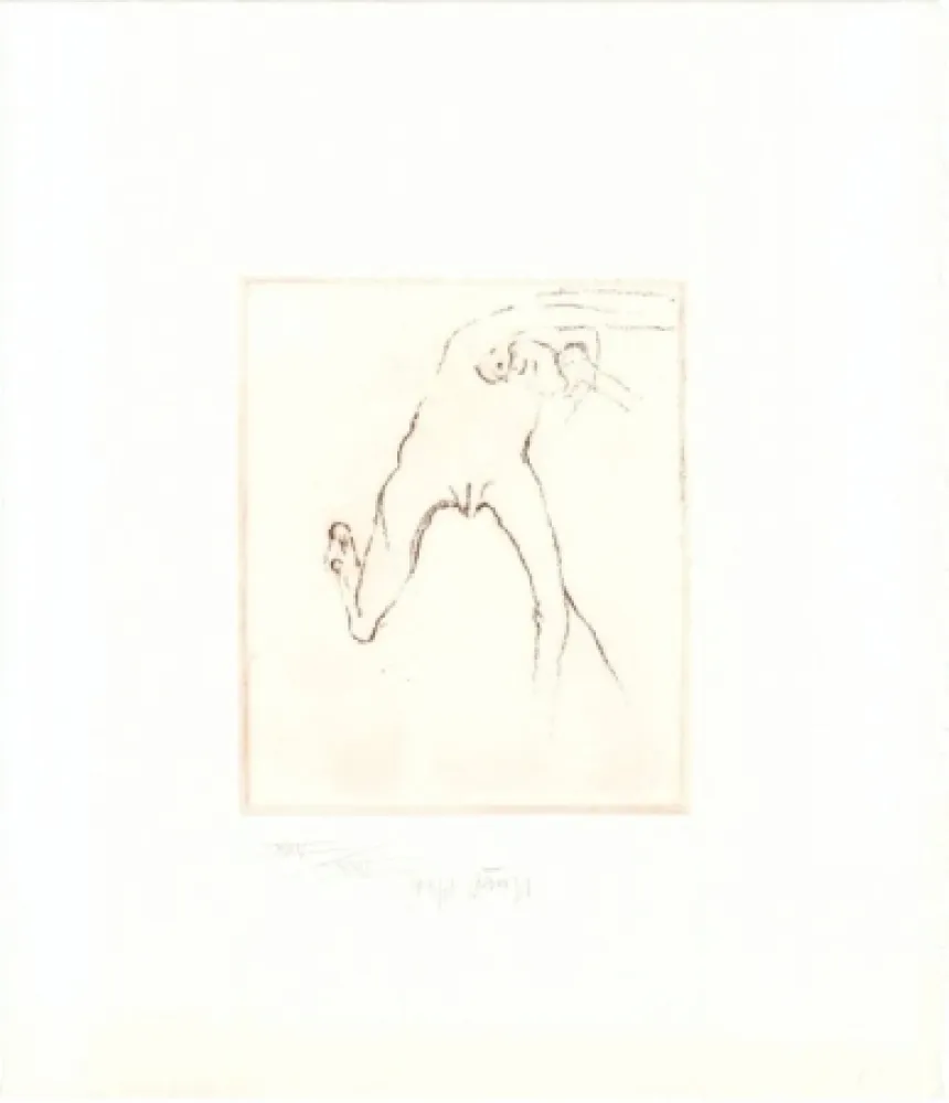 Radierung Und Aquatinta Beuys - Schwurhand: Frau rennt weg mit Gehirn 