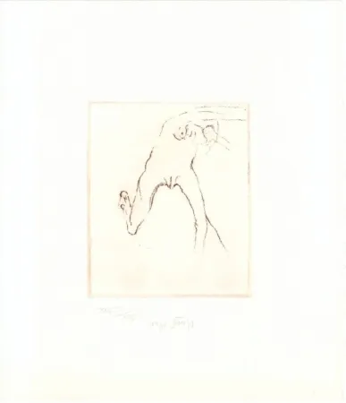 Radierung Und Aquatinta Beuys - Schwurhand: Frau rennt weg mit Gehirn 