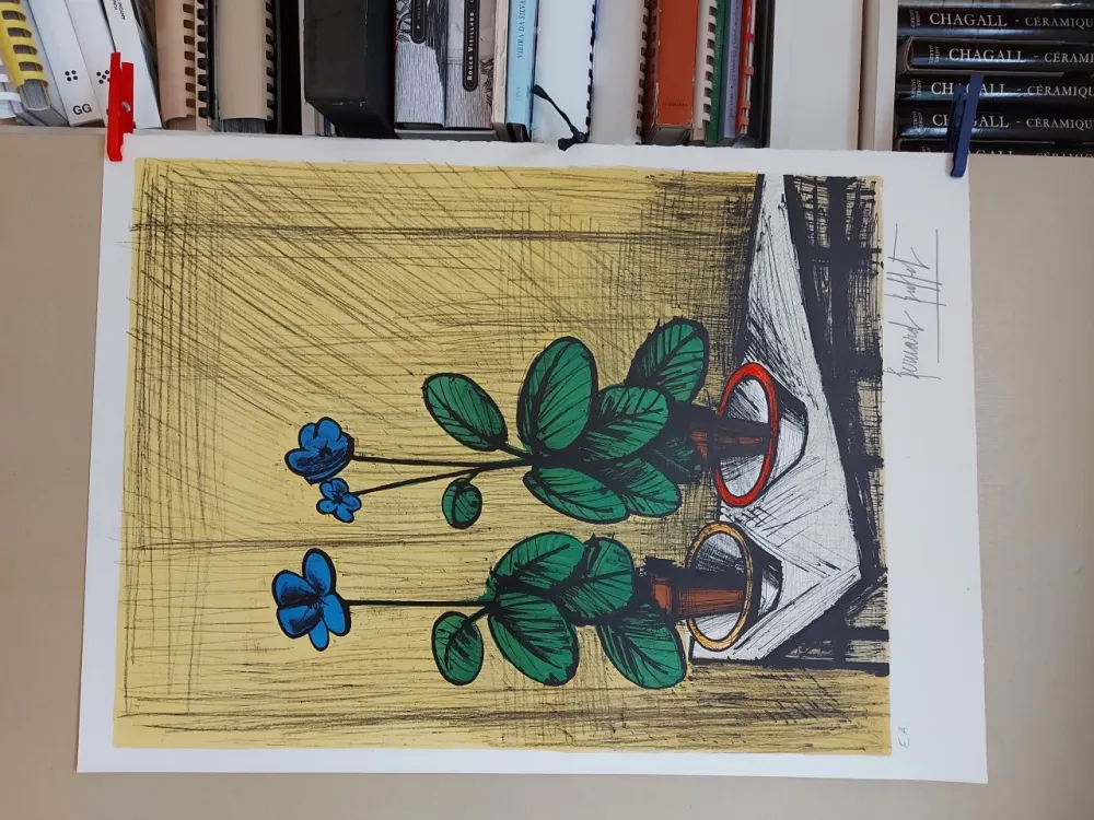 Lithographie Buffet - Primevères bleues (1980)