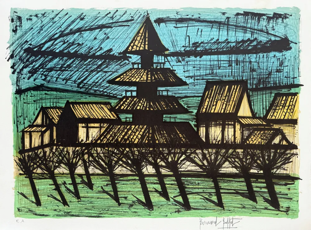 Lithographie Buffet - Temple Tō-ji, Kyoto