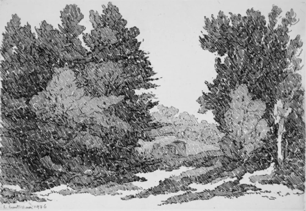 Radierung Castellani - La strada del cantoniere