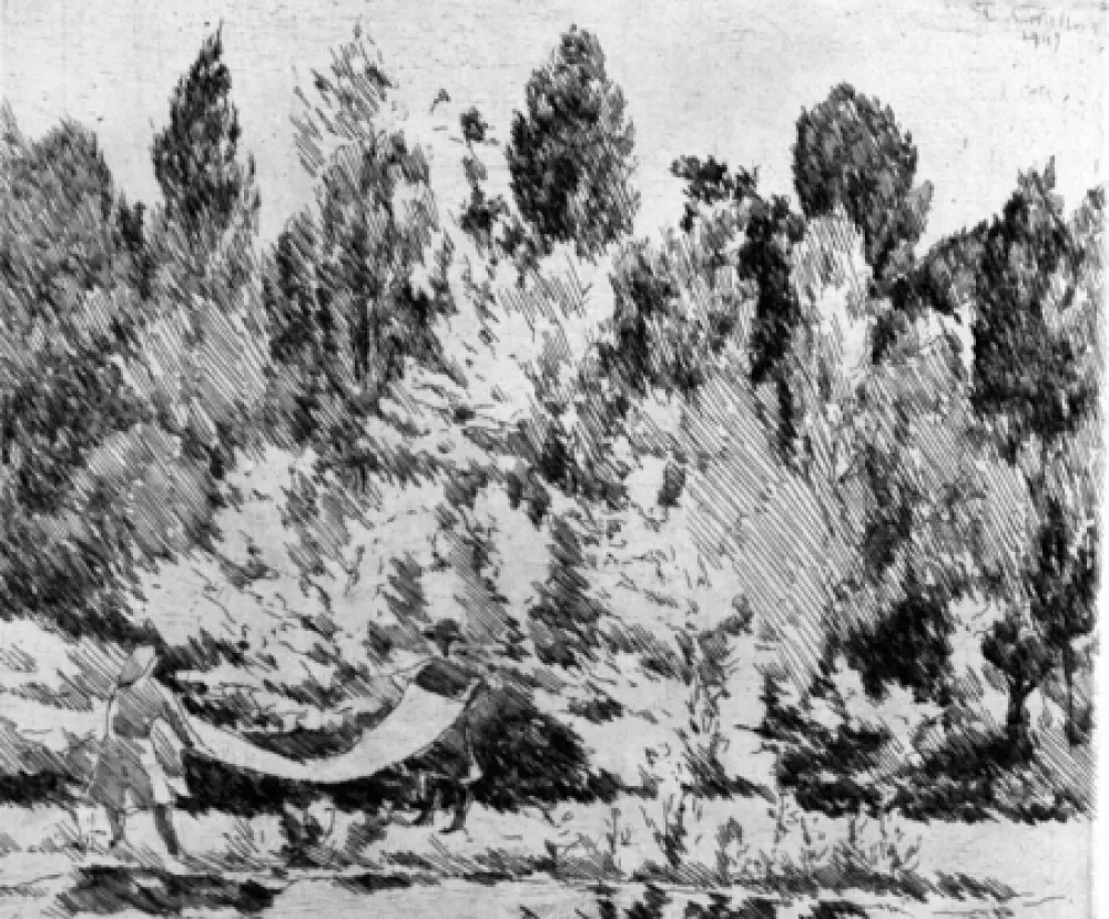 Radierung Castellani - Lenzuola al sole