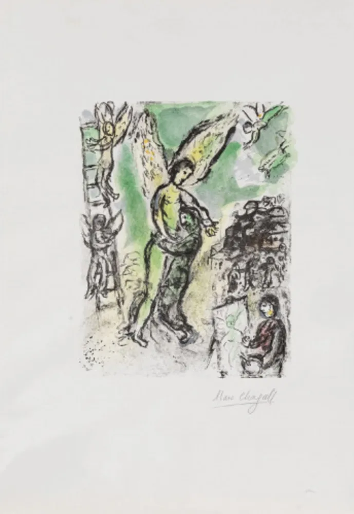 Lithographie Chagall - La lutte de Jacob et de l'ange