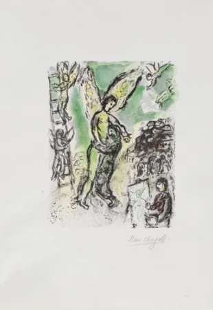 Lithographie Chagall - La lutte de Jacob et de l'ange
