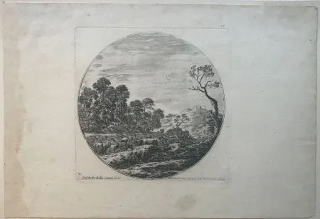 Kaltnadelradierung Della Bella - Country side scene with cows