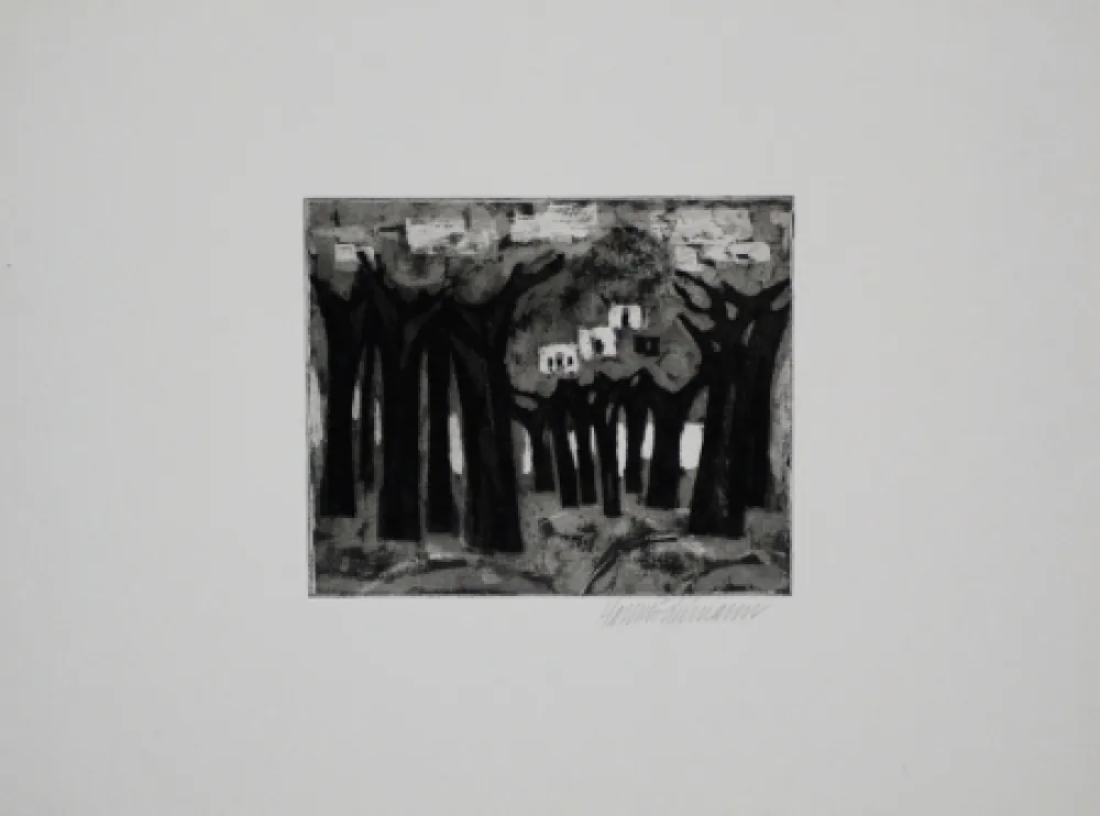 Aquatinta Edelmann - Bäume am See