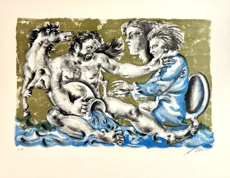 Lithographie Erni - Aquarius and Mozart portrait