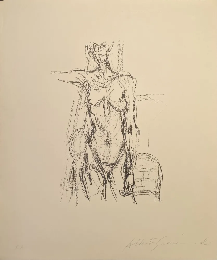 Lithographie Giacometti - Femme Nue Debout avec le bras drout levé - signed