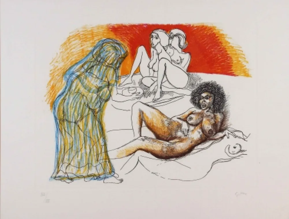 Radierung Und Aquatinta Guttuso - Zefis a Usbek