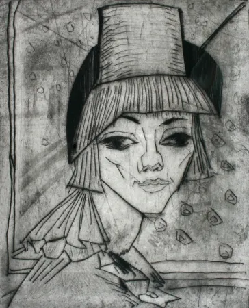 Kaltnadelradierung Heckel - Madchen Mit Hohem Hut