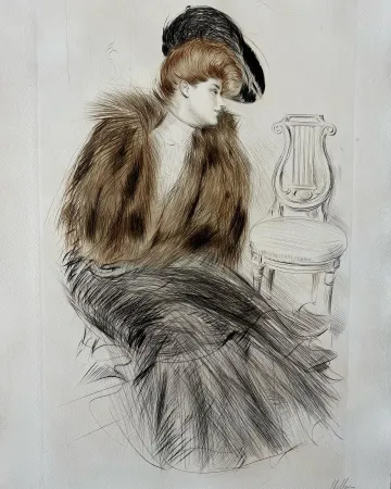 Radierung Helleu - Jeune Femme au Manteau de Fourrure (