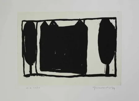 Aquatinta Hernandez Pijuan - Arbres i casa II