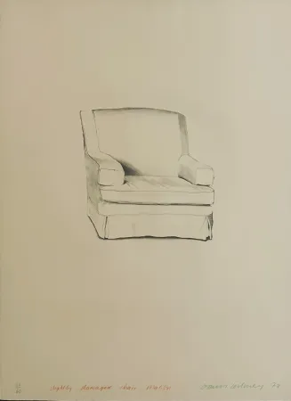 Lithographie Hockney - Slightly damaged chair, Malibu