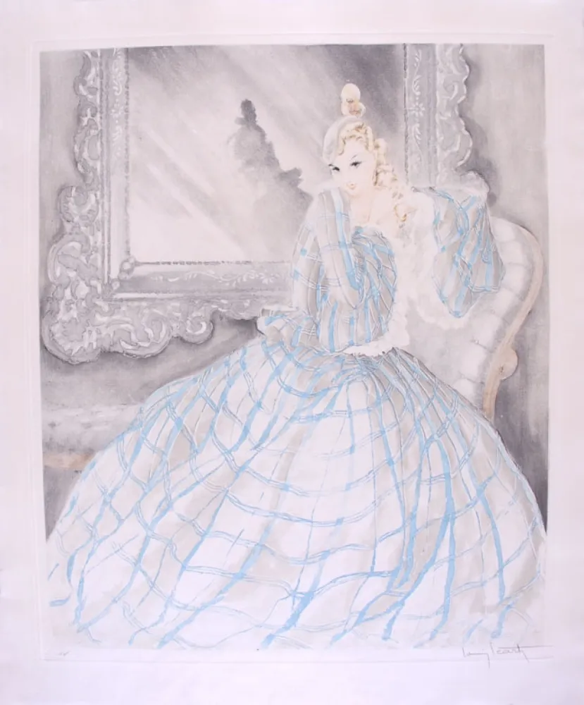 Radierung Icart - Girl in Crinoline - Miroir de Venise