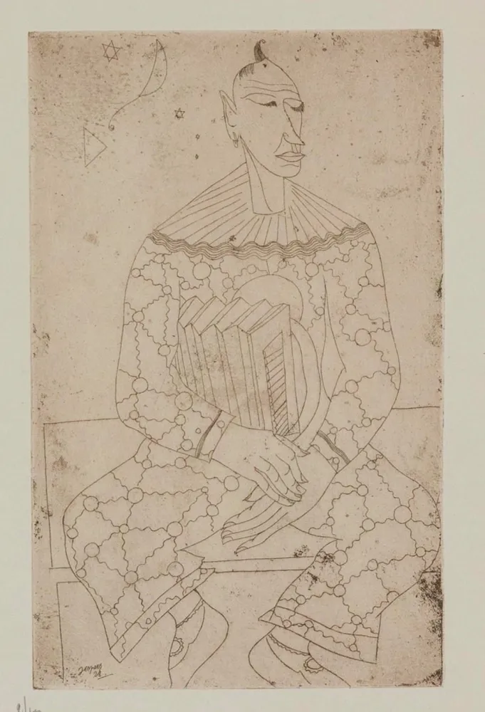 Radierung Jespers - Clown avec accordeon