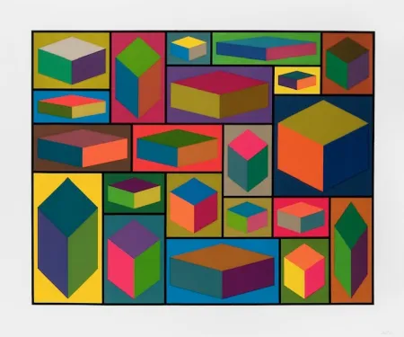Linolschnitt Lewitt - Distorted cubes  - planche 2