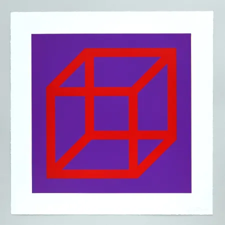 Linolschnitt Lewitt - Open Cube in Color on Color Plate 05