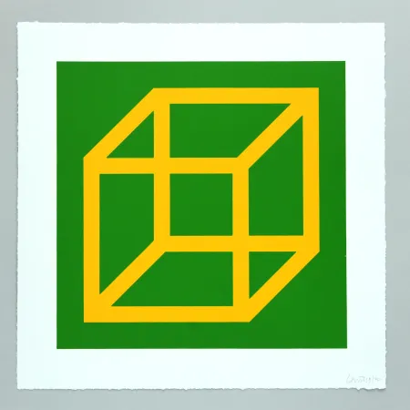 Linolschnitt Lewitt - Open Cube in Color on Color Plate 08
