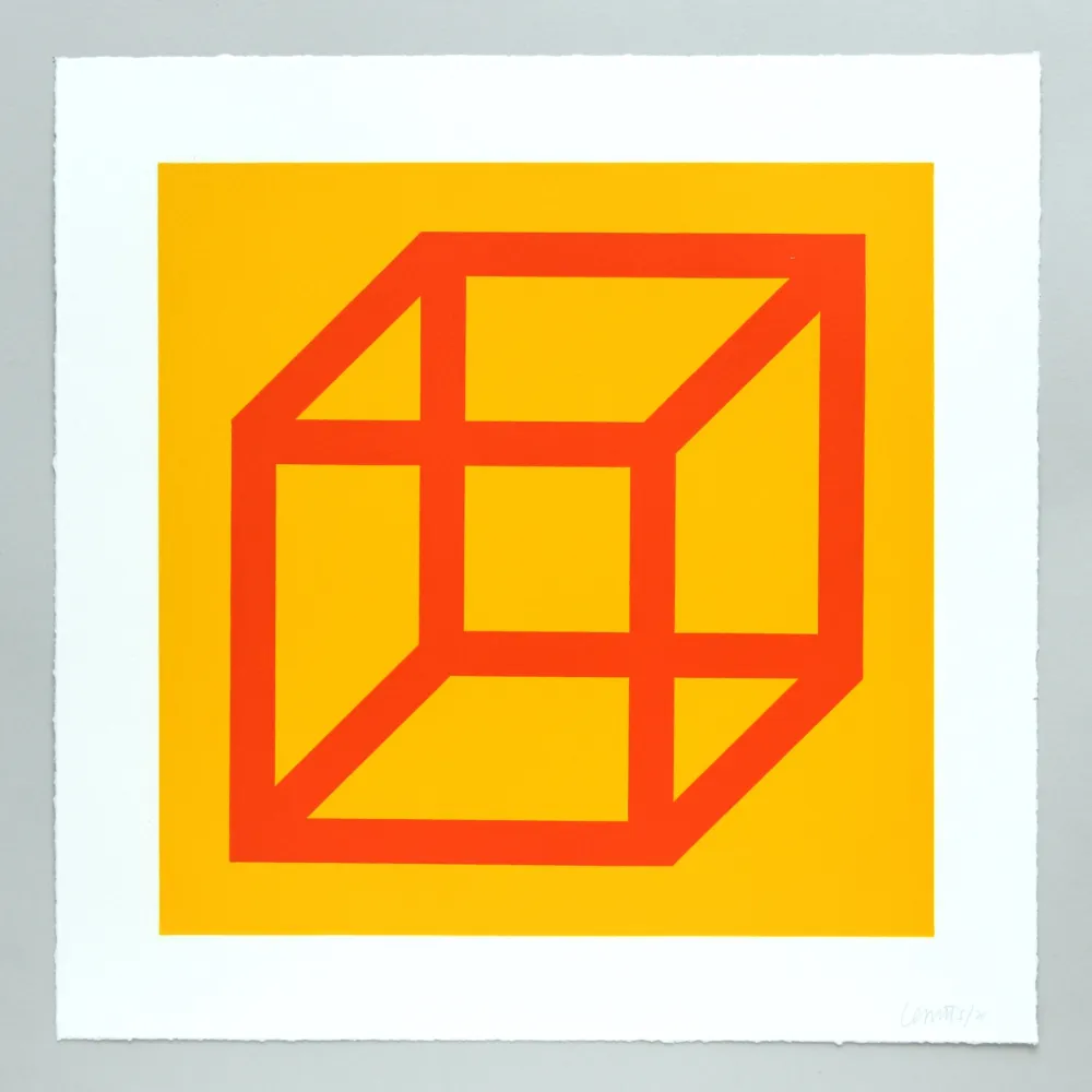 Linolschnitt Lewitt - Open Cube in Color on Color Plate 19