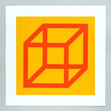 Linolschnitt Lewitt - Open Cube in Color on Color Plate 19