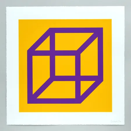 Linolschnitt Lewitt - Open Cube in Color on Color Plate 27