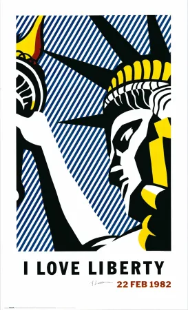Lithographie Lichtenstein - 'I Love Liberty' Hand-Signed 1982 Offset-lithograph