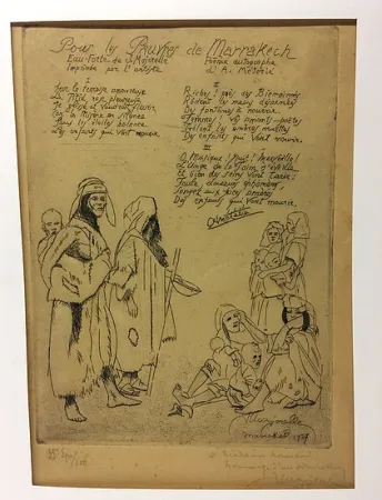 Radierung Majorelle - Pour les pauvres de Marrakech. 