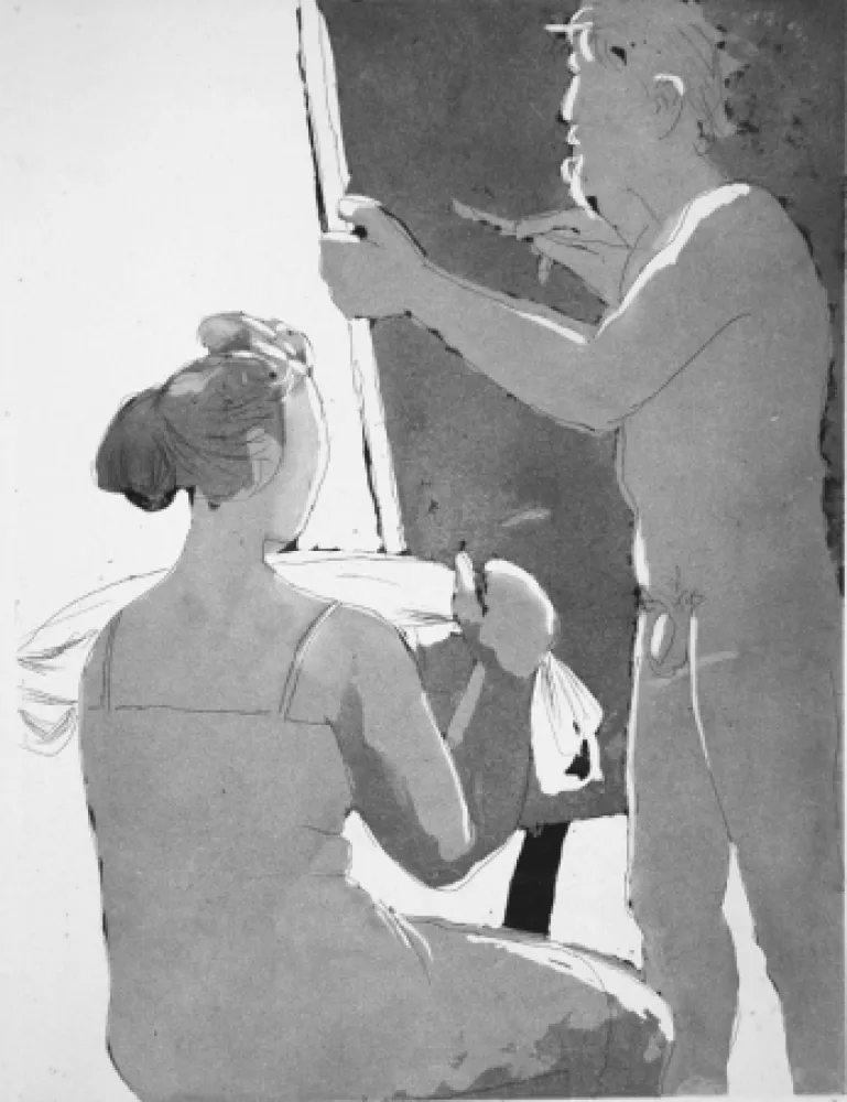 Radierung Und Aquatinta Manzu - Pittore e modella