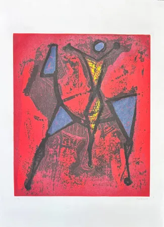 Aquatinta Marini - Marino Marini (1901-1980) - CAVALIERE I - Color Aquatint on Goya paper - 1972