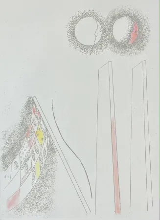 Radierung Und Aquatinta Melotti - FM 13. bandiera, lune e parallelepipedi