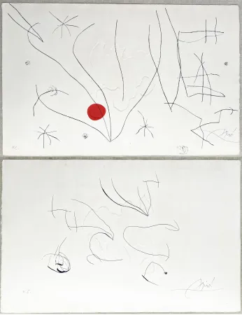 Radierung Und Aquatinta Miró - L'ISSUE DÉROBÉE. Pointe sèche, aquatinte et gaufrage, signée à double face (1974)
