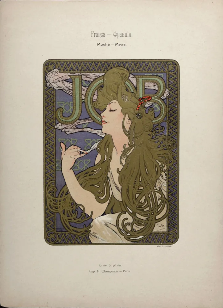 Lithographie Mucha - Job, 1897 - Scarce original lithograph with gold ink!