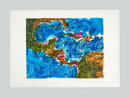 Siebdruck Schifano - Cartina Caraibi