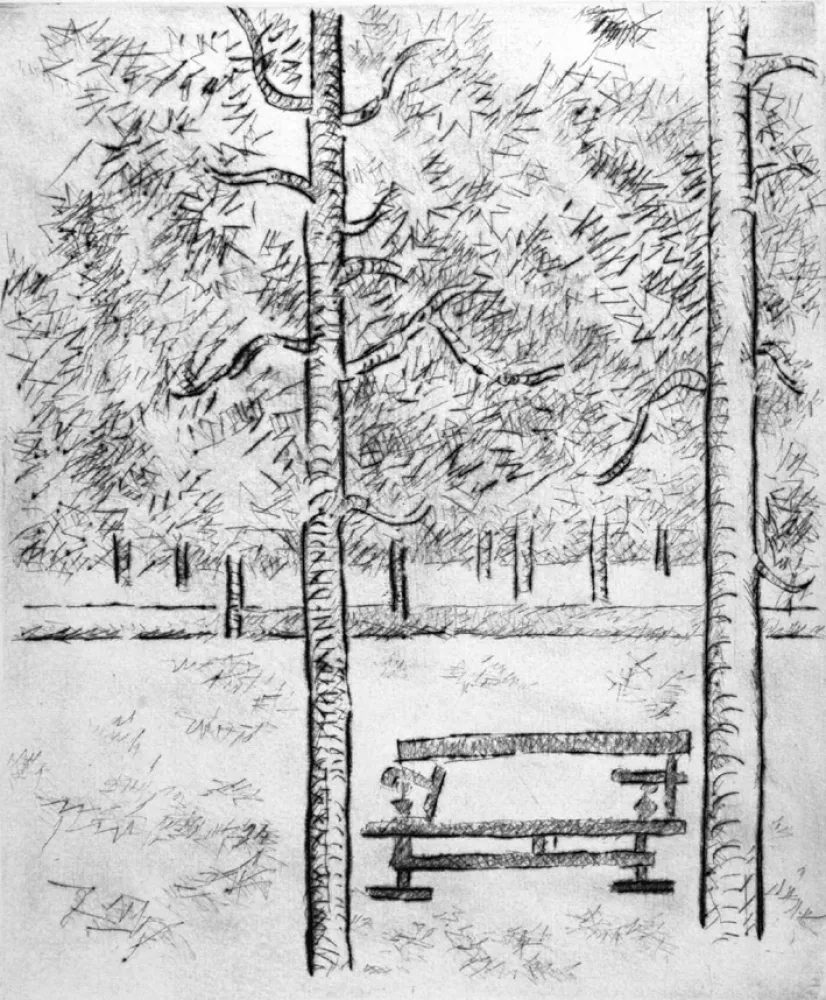 Kaltnadelradierung Tamburi - La panchina