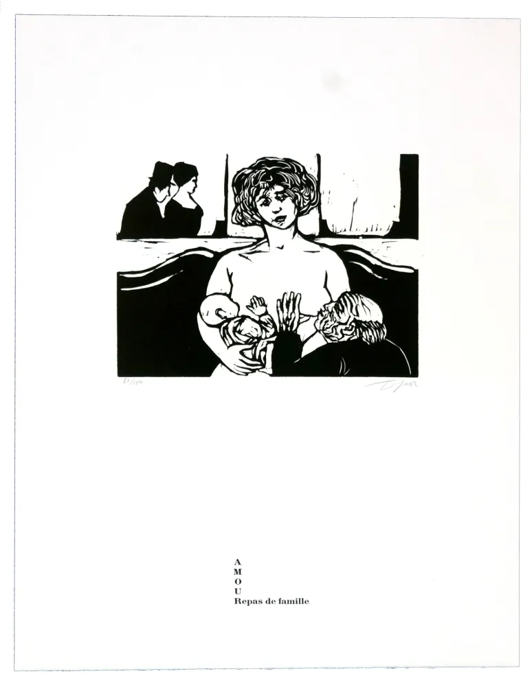 Linolschnitt Topor - Repas de famille