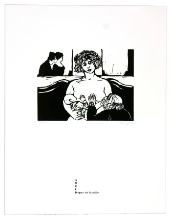 Linolschnitt Topor - Repas de famille