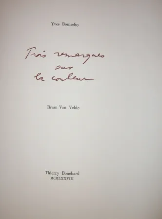 Illustriertes Buch Van Velde - Cinq remarques sur la couleur